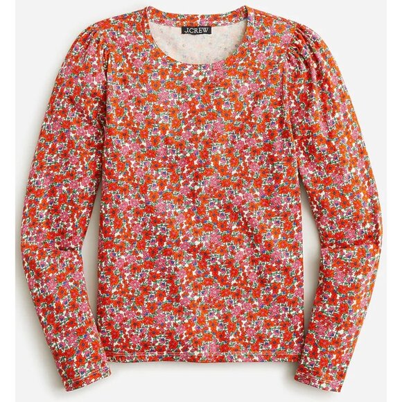 J Crew High-Neck Puff-Sleeve Long Sleeve Top in Floral Print Size M - Picture 1 of 6